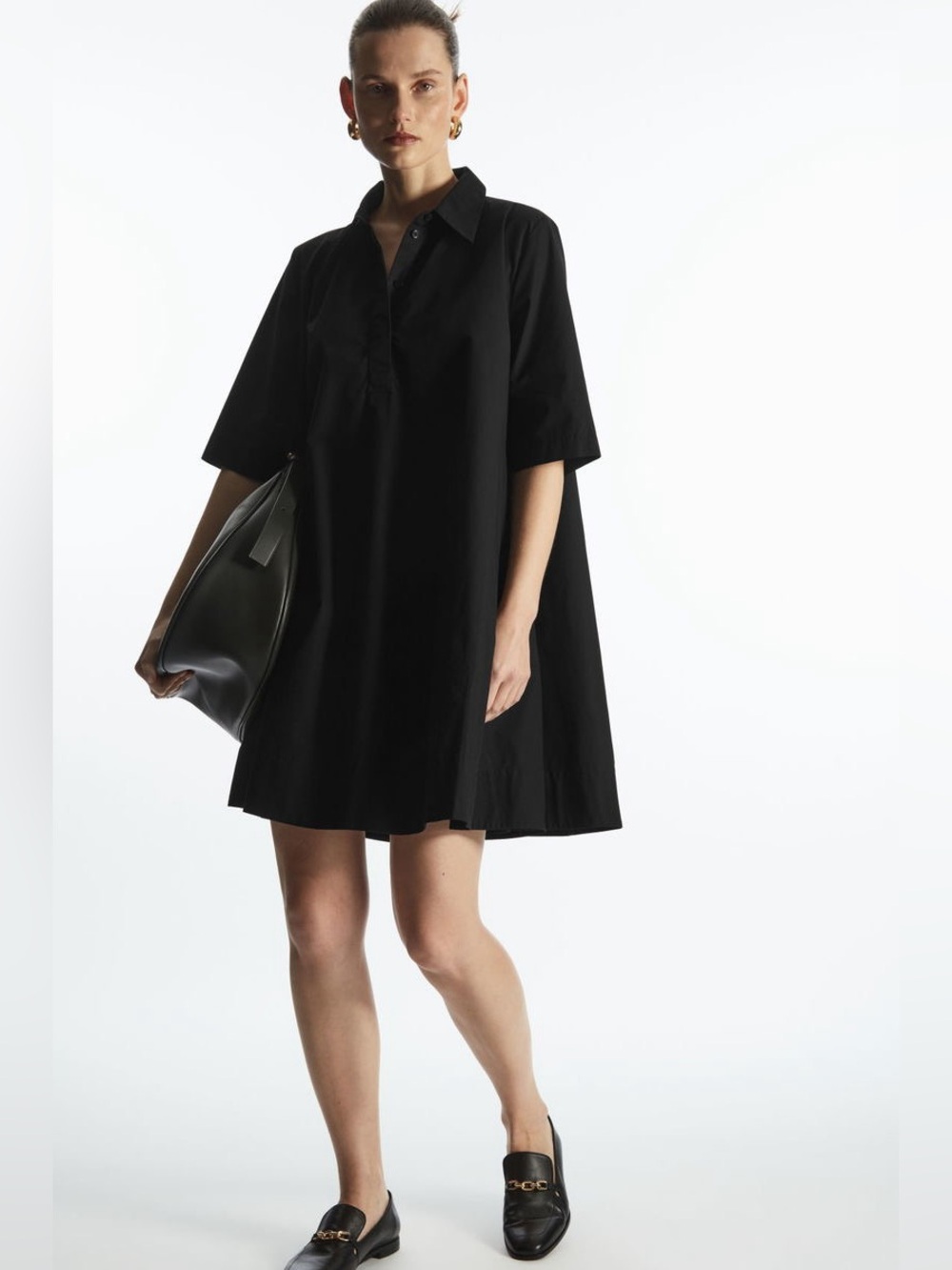 COS Black A-Line Shirt Dress Size 6 NWOT Minimalist Tailored Midi